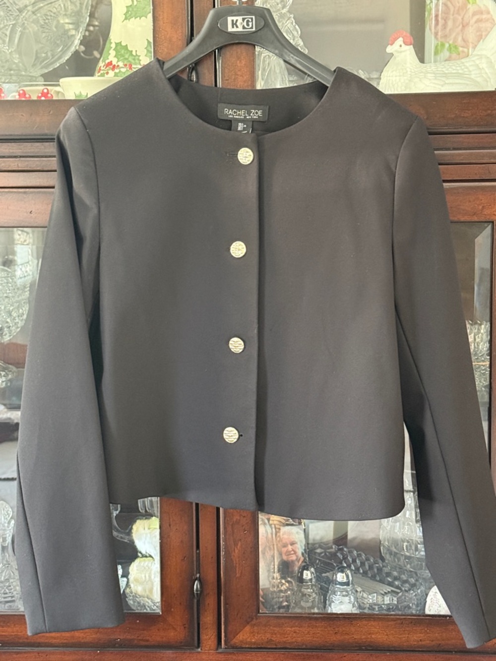 Rachel Zoe Black Cropped Buttoned Blazer